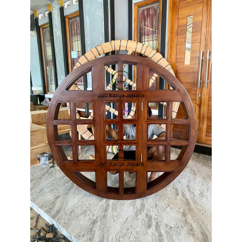 Kusen Jendela Bundar 150cm 12x6cm Mewah Kayu Solid Buka Pintu 1 Free Ongkir Pulau Jawa ( Bergaransi 