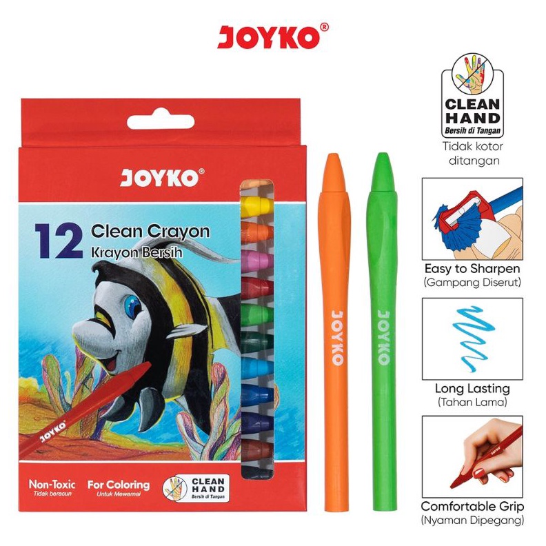 

SPESIAL DISKON Crayon Bersih CLCR12 Clean Crayon Set 12 Warna Joyko