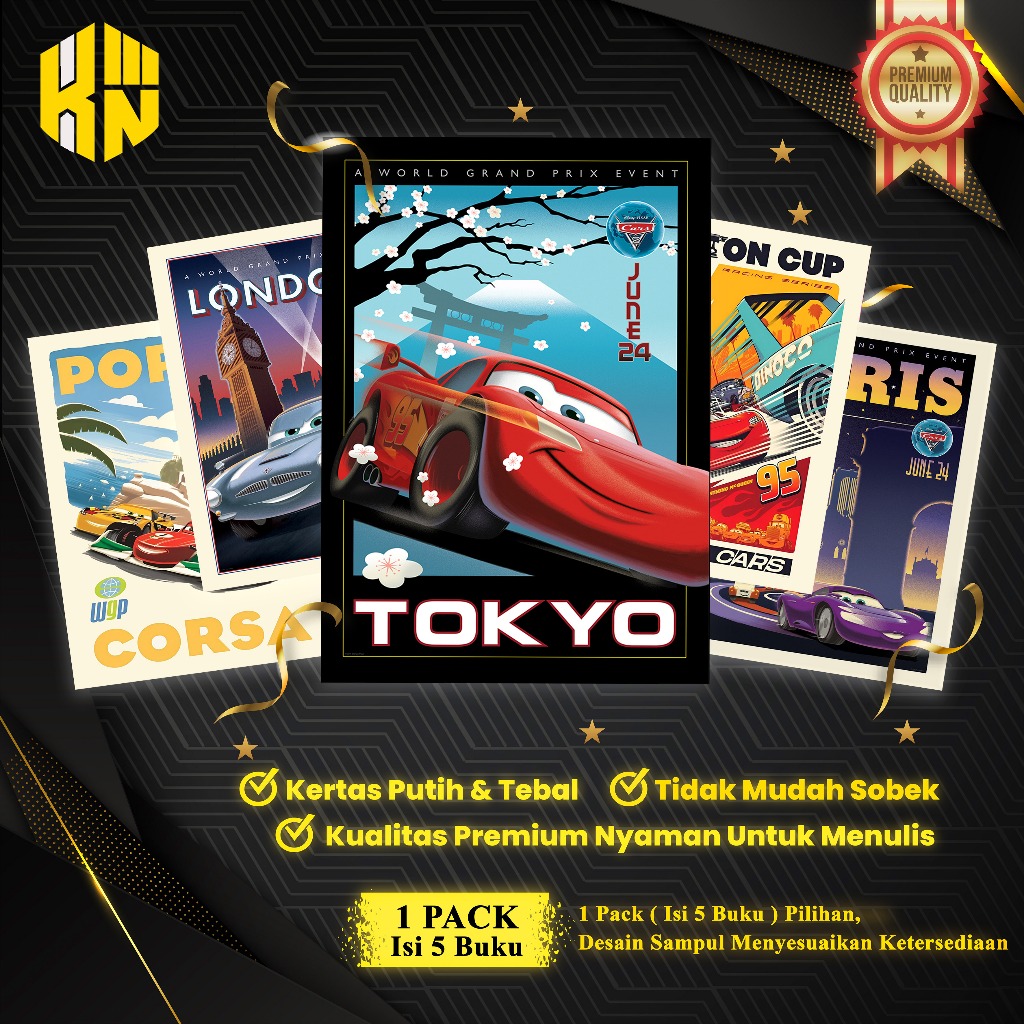 

KEN.IND - Buku Tulis Sekolah Custom Tema CARS MCQUEEN Bergaris 38 Lembar 1 Pak Isi 5 Buku/ Buku Tulis Anime/ Buku Aesthetic/ Buku Catatan