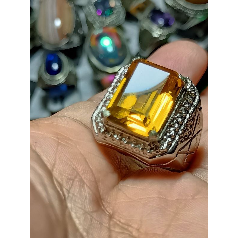Batu cincin yellow citrin , merah siam king' safir,ijo peridot, blue topazswis cutting cincin pria m
