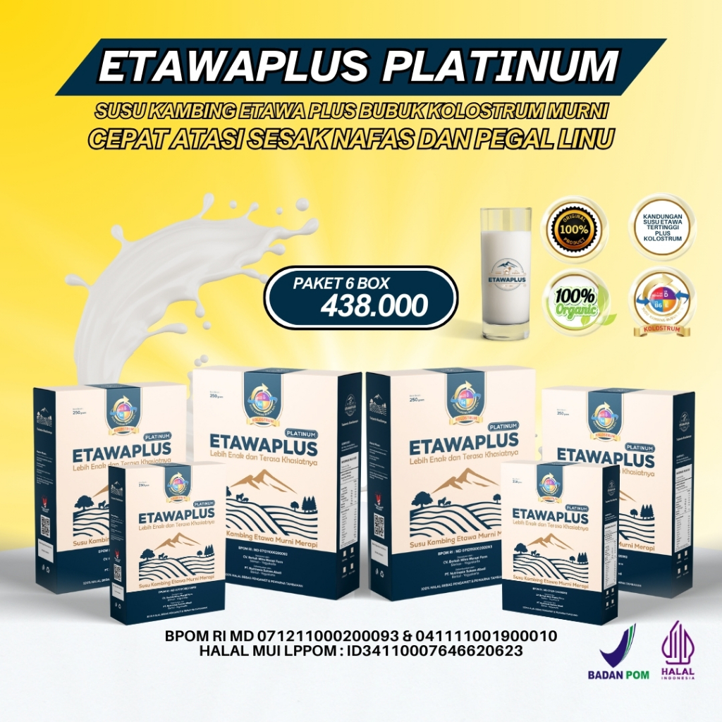 

Susu Kambing Etawaplus Platinum Kolostrum Untuk Sesak Nafas, Ashma, Pegal Linu & Osteoporosis 6 Box