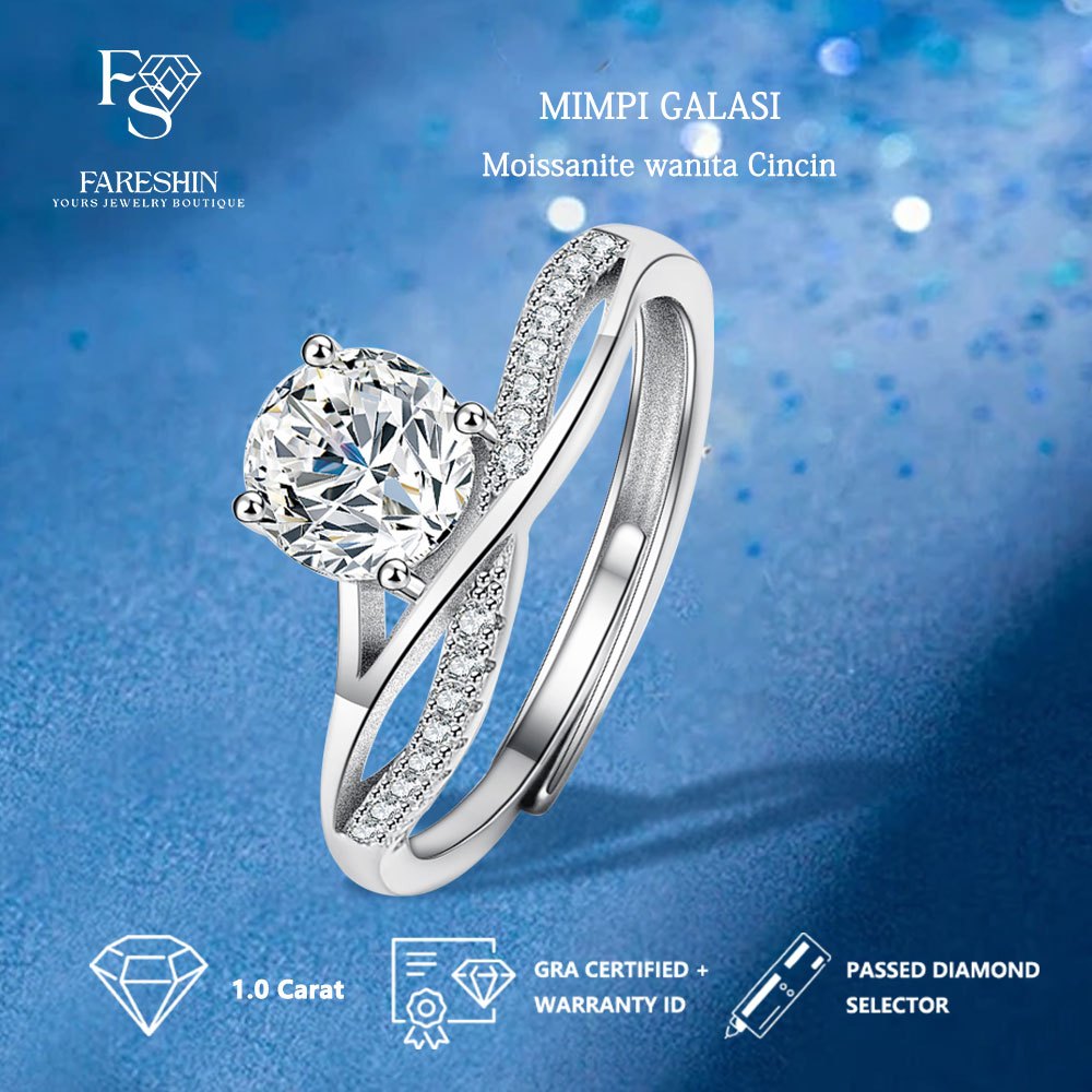 Mimpi galasi Moissanite wanita Cincin-Silver 925 Emas Putih 18K Fareshin Jewellery seragam GRA