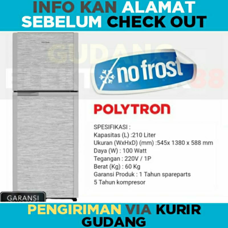 Kulkas Polytron 2 Pintu PRM21CMS Lemari Es 2 Pintu Polytron 210L