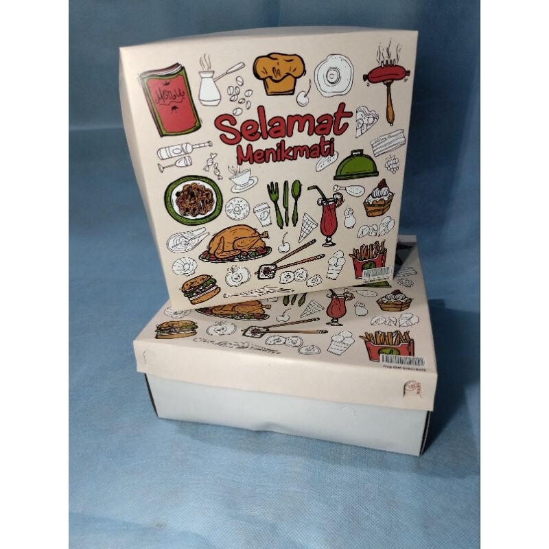 Isi 25 Pcs Dus Box Nasi Catering 18X18 Motif Kekinian Tebal 310 Gsm / Dus Nasi Kotak Tutup Pisah Tps