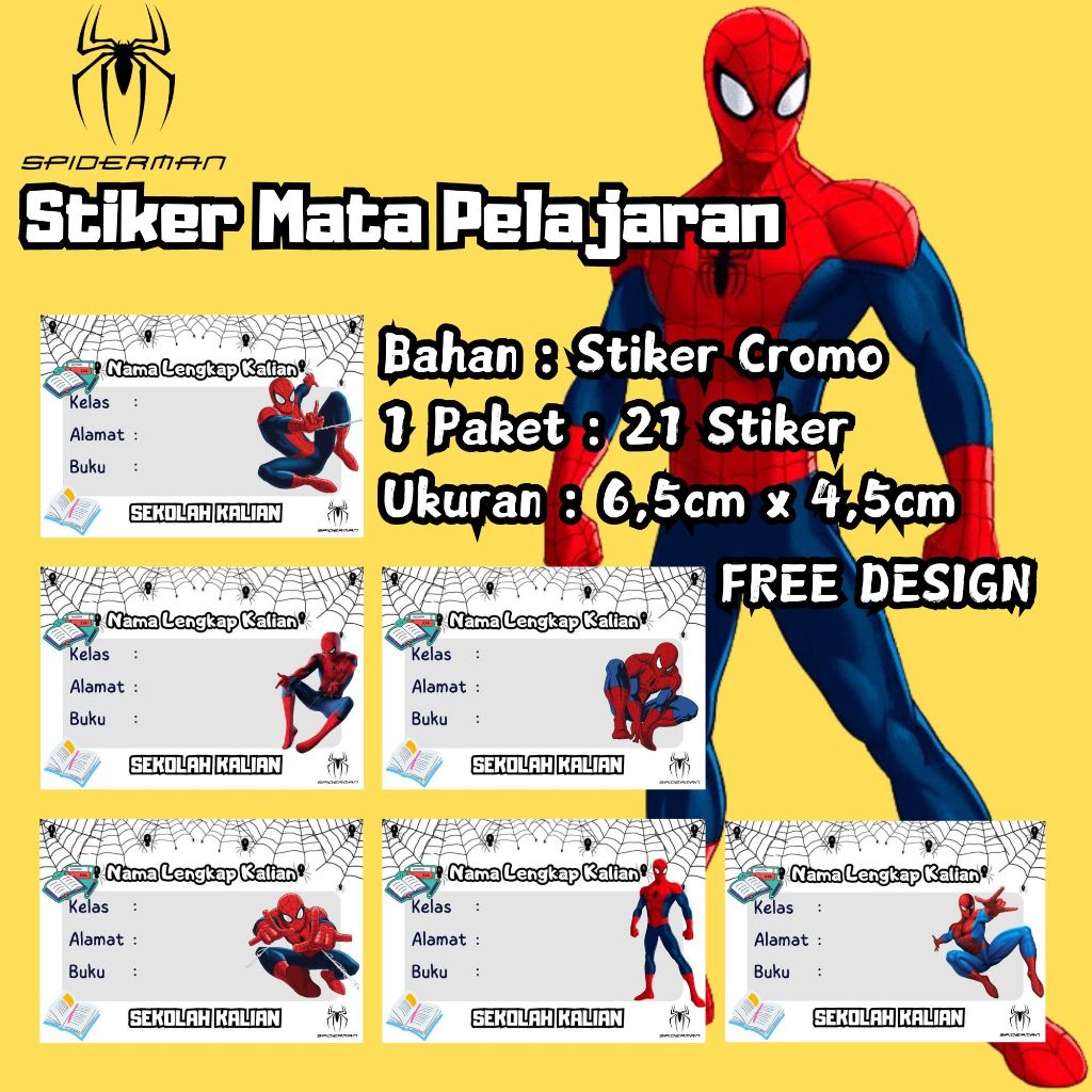 

21 Stiker Mapel - Label Buku Pelajaran - Stiker Mata Pelajaran "Motif SPIDERMAN