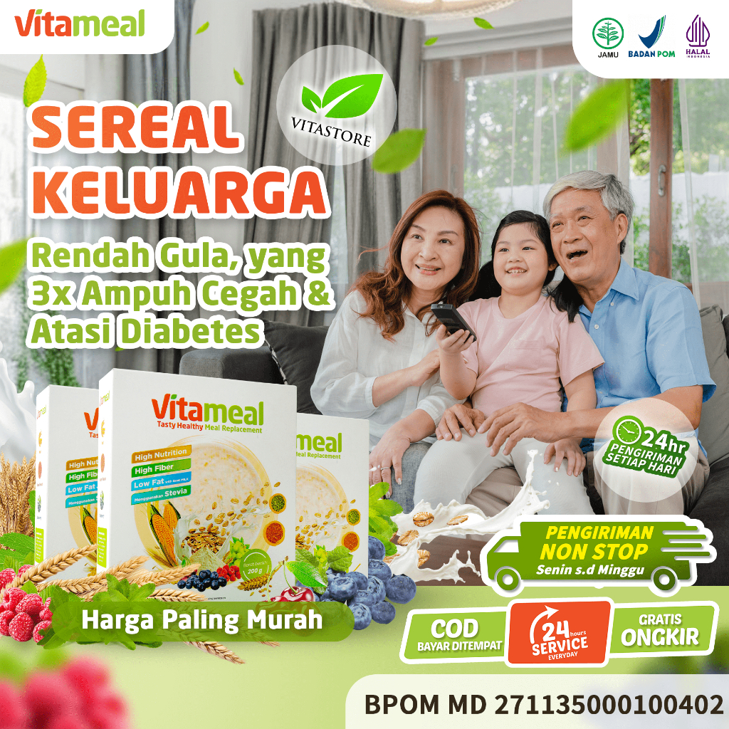 

VITAMEAL Paket Hemat 3 Box Sereal Sehat Bantu Cegah Diabetes Turunkan Kolesterol Serta Turunkan Gula Darah Paling Ampuh