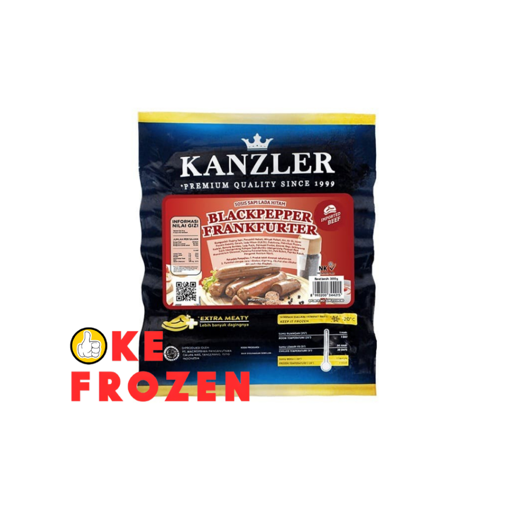 

KANZLER BLACKPEPPER FRANKFURTER 300GR ISI 6 SOSIS SAPI RASA LADA HITAM