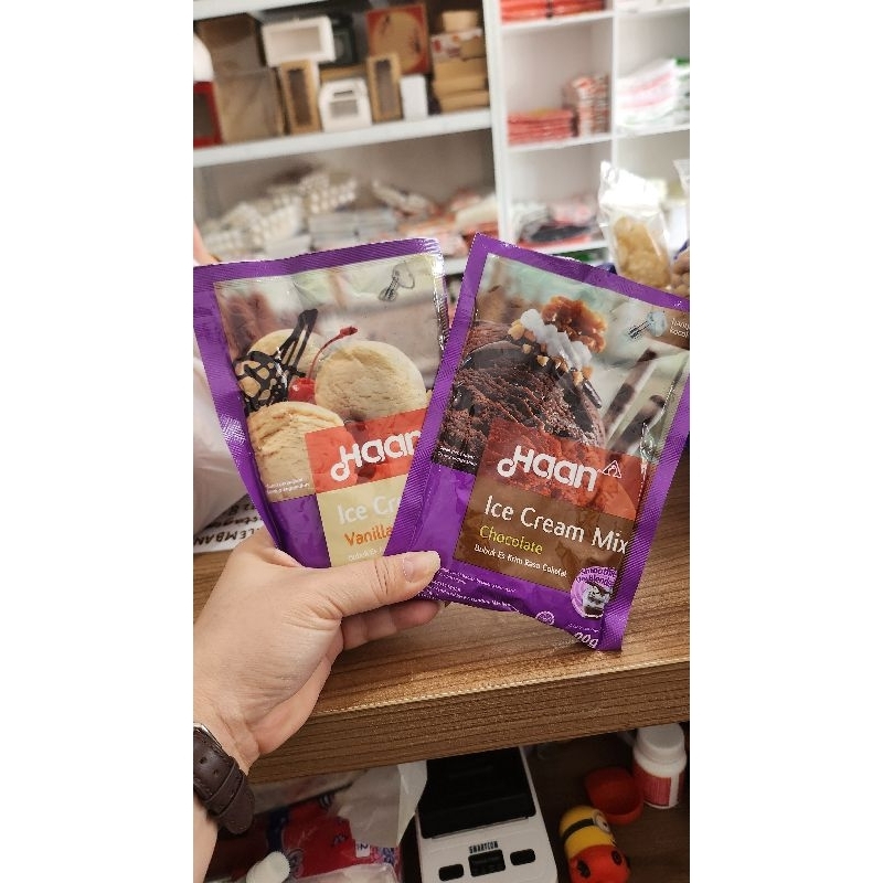 

Haan ice cream mix varian coklat,strobery,vanilla 90g