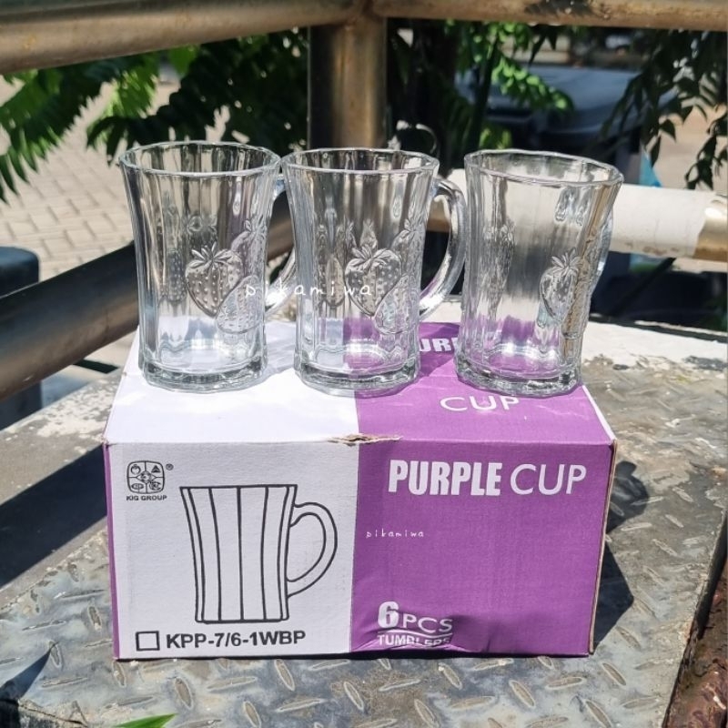 6 PCS GELAS KACA GAGANG PURPLE CUP KIG GROUP gelas kaca gelas kopi gelas cantik gelas lucu gelas set