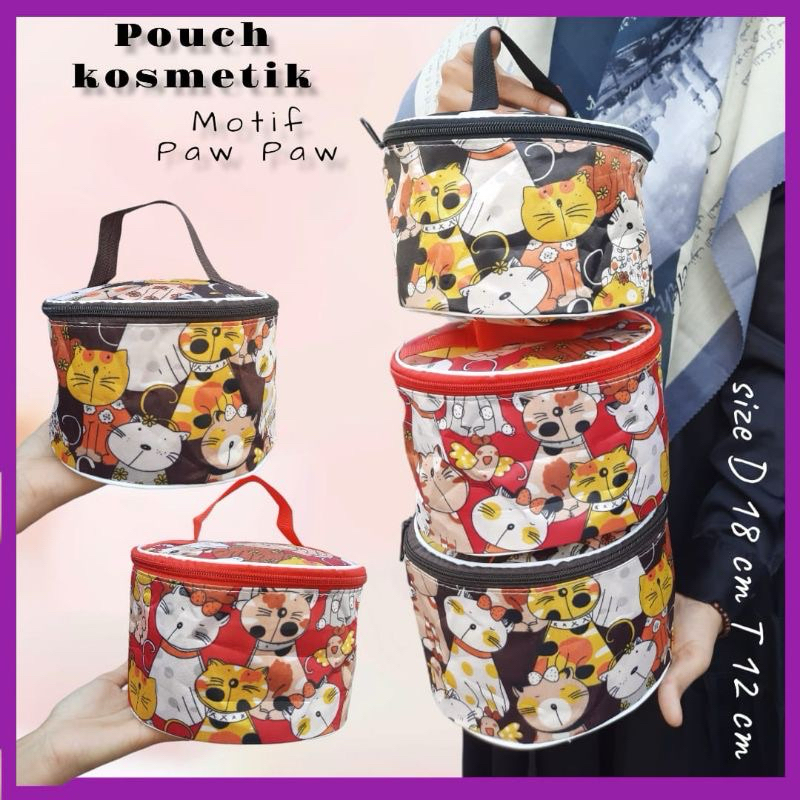 POUCH KOSMETIK BULAT PREMIUM / TAS KOSMETIK BENTUK BULAT TEMPAT MAKE UP SERBAGUNA