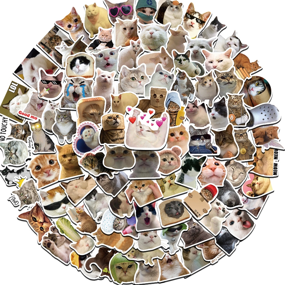 

[100PCS]Stiker Pack Meme Kucing Aesthetic Vinyl Anti Air Dekorasi Sticker Laptop Buku Journal Koper Helm Casing HP Gitar Helm Skateboard