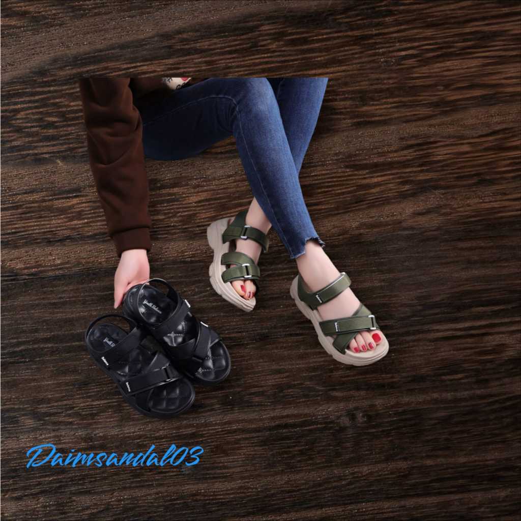 Sandal Ringan gunung Cewek Tali Silang eva rubber Sandal wedges E8090 (37-40) Sandal Merek balance
