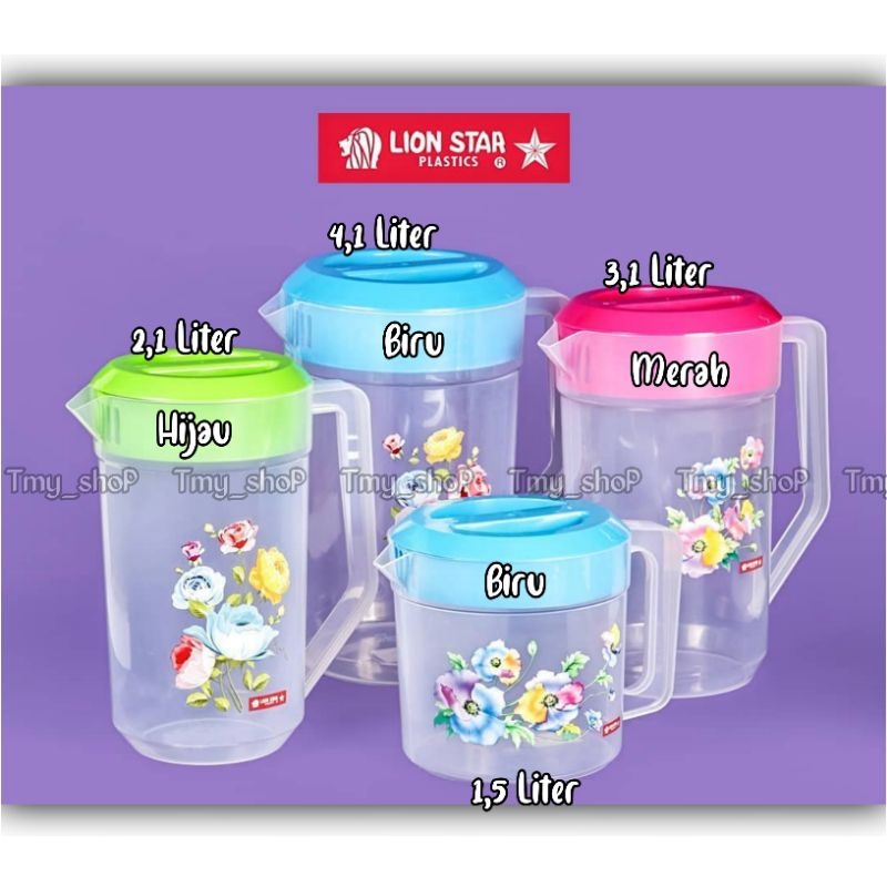 TEKO AIR BIASA LION STAR 2,1 L 1,5 liter 4,1L lionstar plastik water jug ceret warna hijau biru ungu