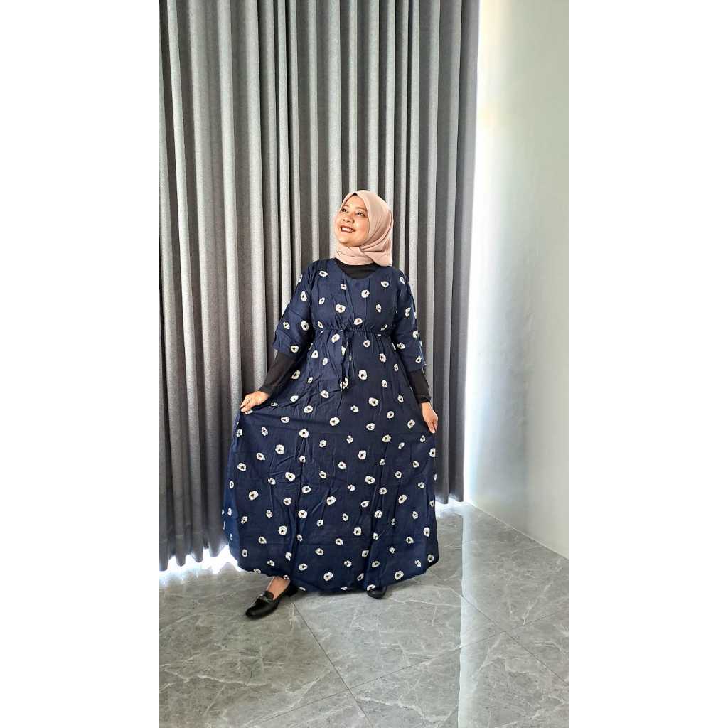 Daster gamis Bali motif bunga lengan 3/4