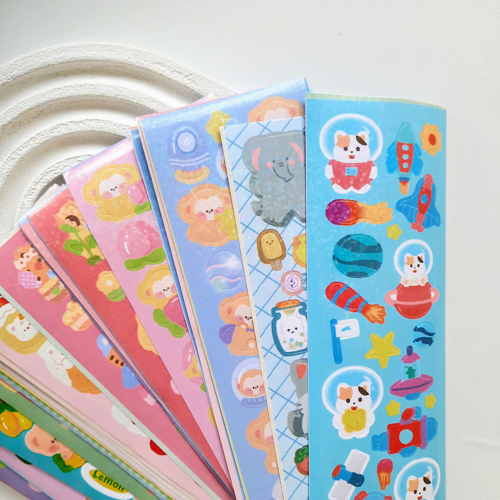 

Sticker cute ANIMAL cat bear rabbit tiger duck glitter hologram aesthetic scrapbook DIY termurah