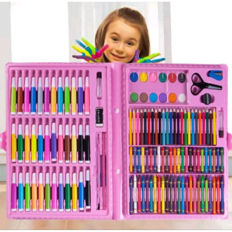 

Perlengkapan Menggambar Krayon Anak Set Koper 150 in 1 Crayon Full Alat Melukis Mewarnai Set Kids land