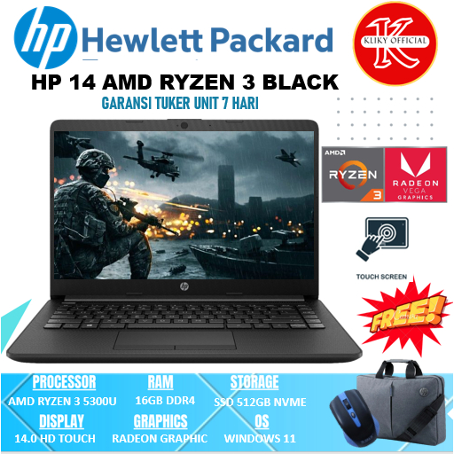 Laptop Gaming Touchscreen Hp 14 Ryzen 3 ram 16 GB Ssd 512 Gb nvme slim