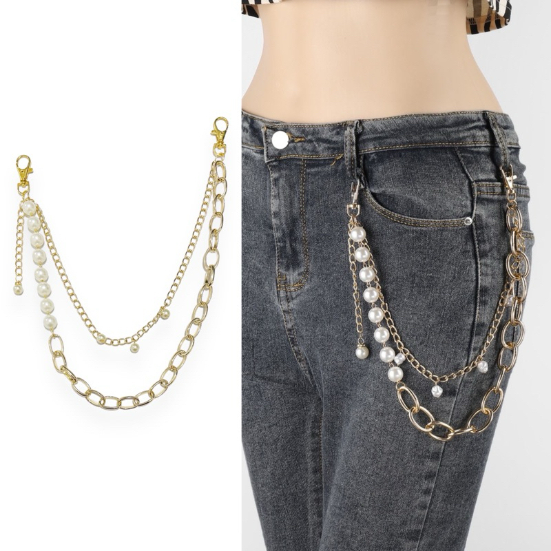 Miriam Pearl Chain Pants Rantai Celana Mutiara Belt Chain Rantai Dompet Gantungan Celana