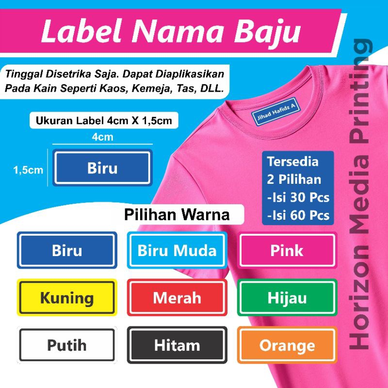 Label Nama Baju / Stiker Baju / Sablon Nama / Label Baju /