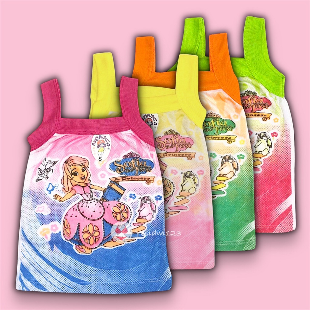 Kaos Dalam Singlet Anak Perempuan Harian Motif Karakter Sofia Usia 1 Sampai 5 Tahun