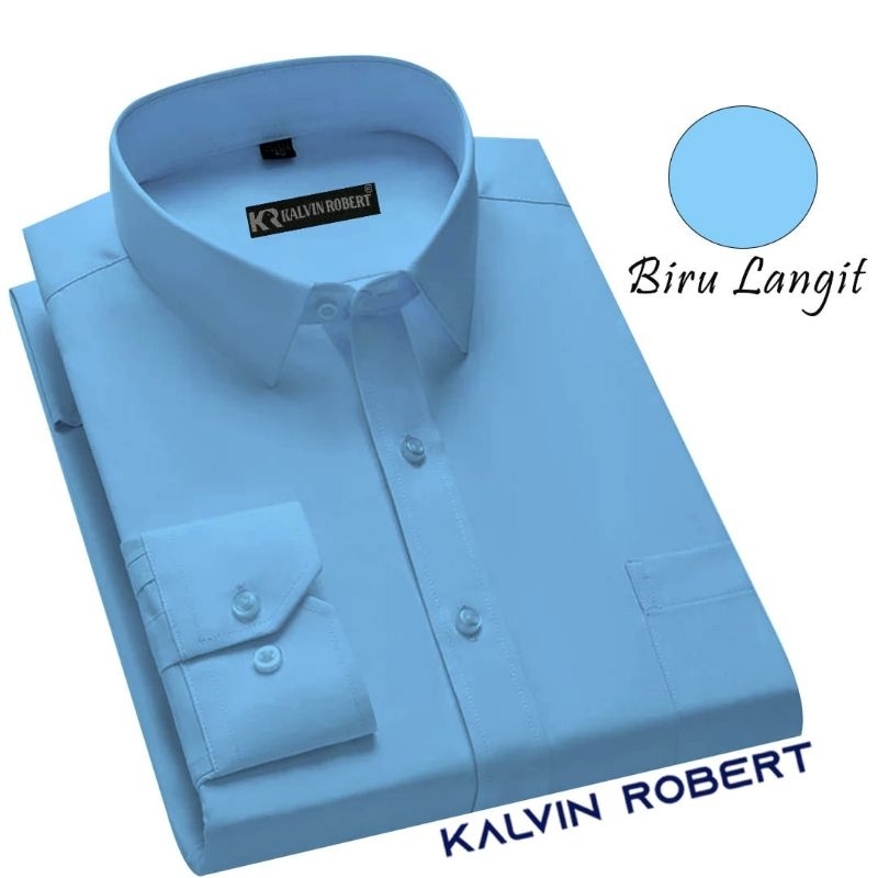 Kemeja Polos Biru Langit Pria Lengan Panjang