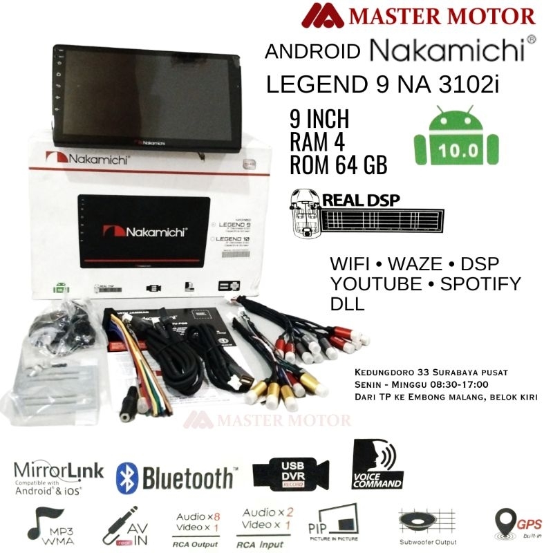 ANDROID NAKAMICHI NA3102i LEGEND 9 RAM 4/64 9 inch WAZE REAL DSP MIRRORLINK IOS MAP Spotify Voice Co