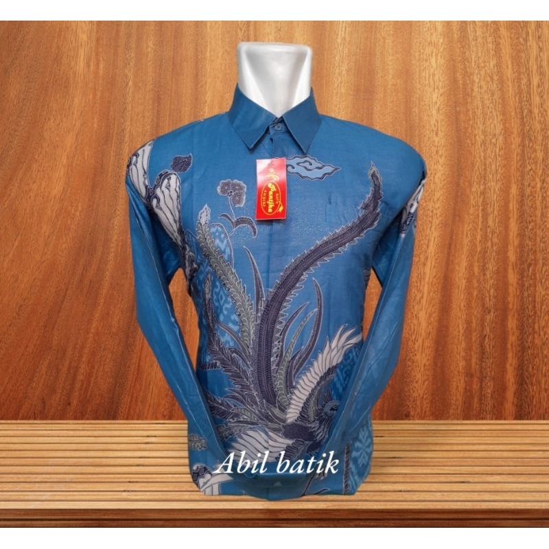 Batik Pria Lengan Panjang Katun Prada Super Lapis Furing Biru muda