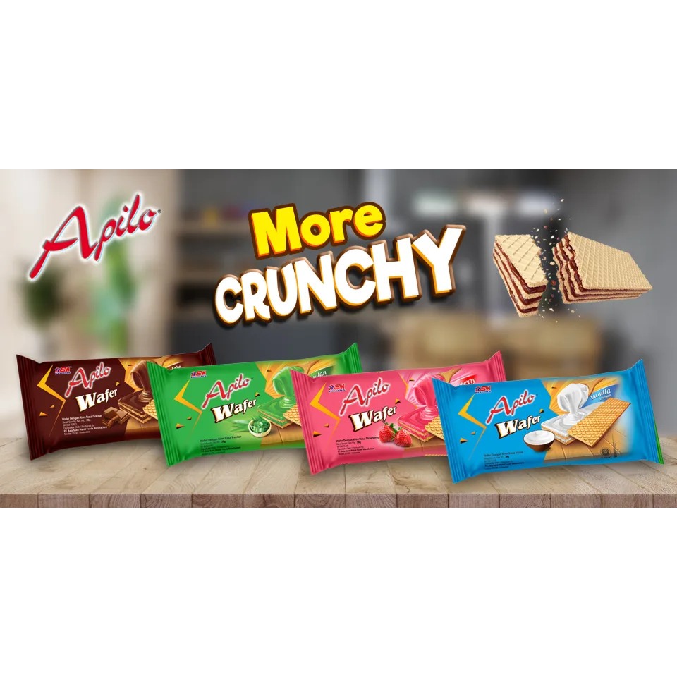 

Camilan Biscuit / Biskuit Apilo Block Wafer ASW Foods Cokelat, Pandan, Vanilla, Strawberry 70 Gram