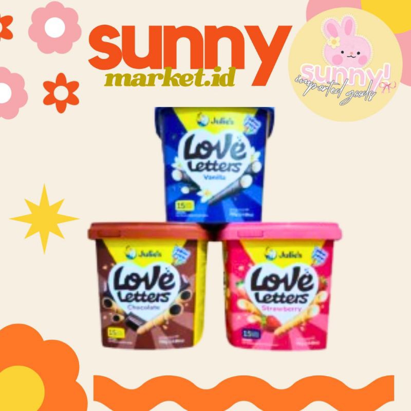 

SUNNYMARKET - SNACK IMPORT IMPOR SINGAPORE SG SINGAPUR JULIES JULIE JULIE'S LOVE LETTER BOX WAFER ROLL BISCUIT BISKUIT ROLL ISIAN COKLAT COKELAT STRAWBERRY STROBERI VANILLA VANILA 705 GR