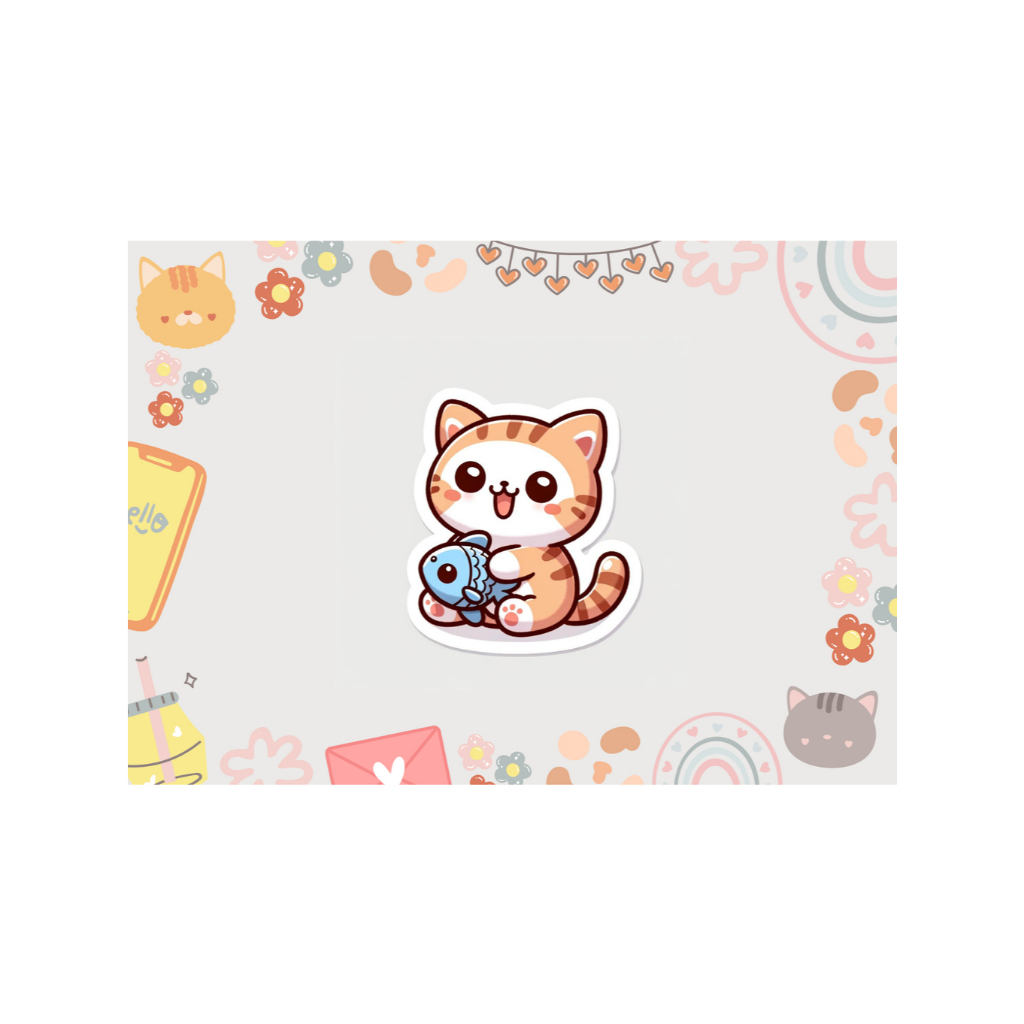 

[Anti Air] Stiker kucing lucu - Sticker Kucing senyum - sticker kucing bermain payung - sticker kucing imut - sticker kucing kecil