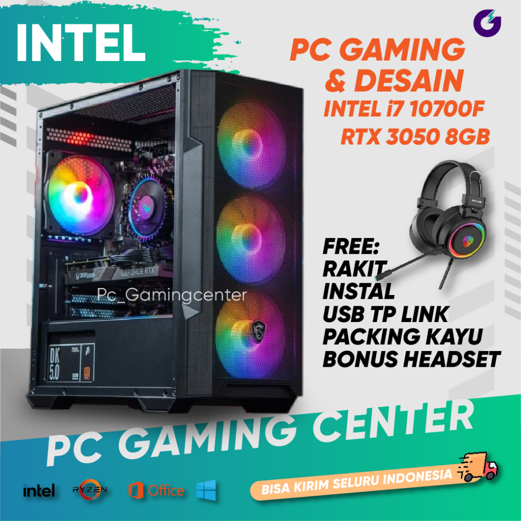 PC GAMING RTX 3050 8GB INTEL CORE I7 10700F RAM 16GB SSD 256GB HDD 1TERA PC GAMING RENDERING LIVE ST