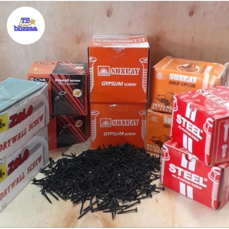 Skrup Gipsum Dus Skerup Gypsum 2.5cm 3cm 4cm 5cm 7cm Paku Skrup Gipsum Hitam Dus