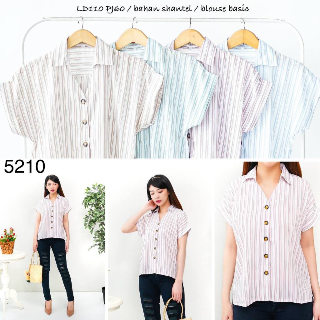 Baju Atasan Top Kemeja Wanita Motif Garis Garis