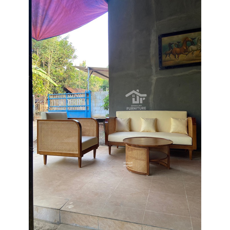 sofa rotan industrial minimalis sofa ruang tamu