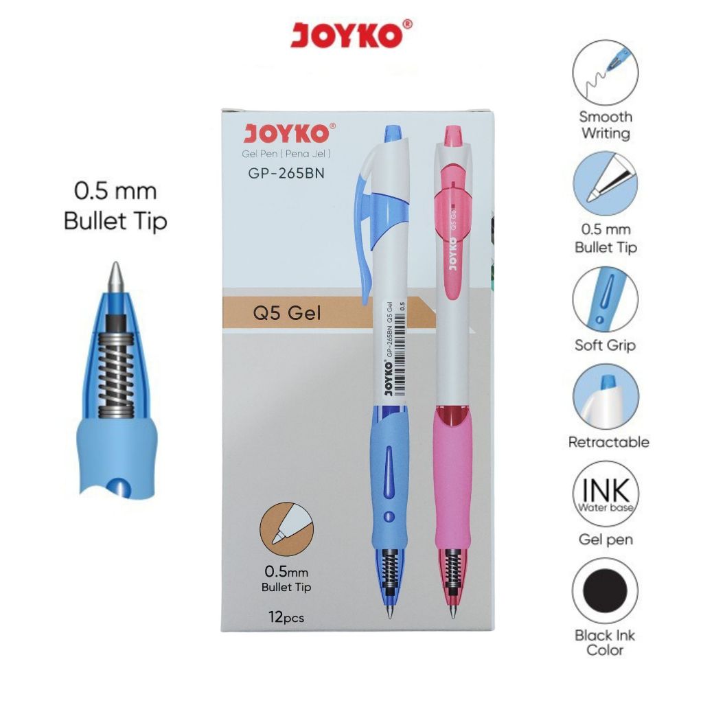 

1 LSN / 12 Pcs Gel Pen Pulpen Pena Joyko GP-265BN Q5 Gel 0.5 mm