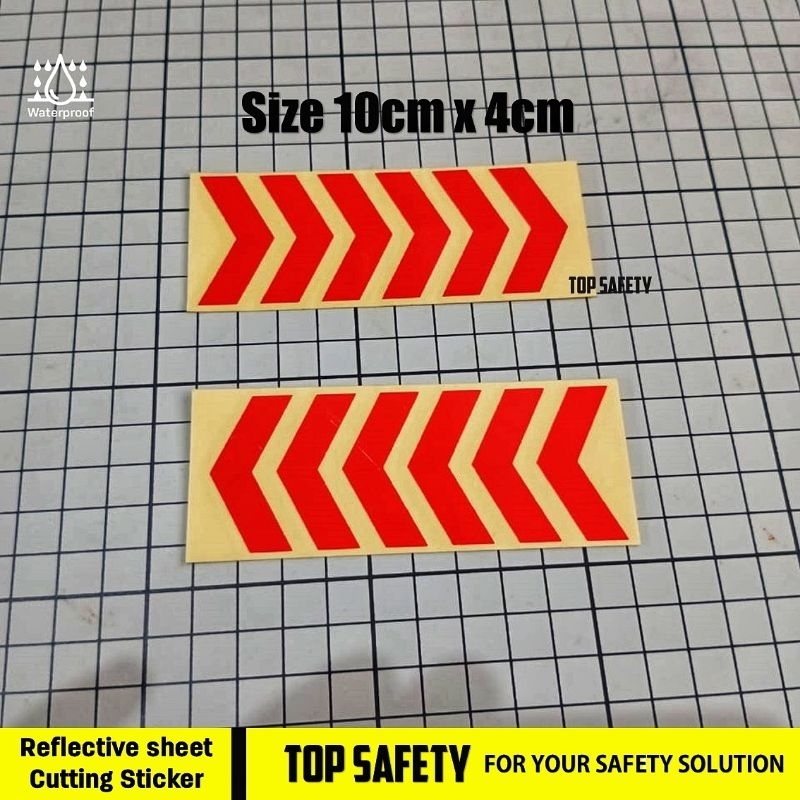 

STICKER REFLECTIVE SHEET - ARAH PANAH 10 TANDA SIGN 10CM X 4CM 2 PCS - STICKER HELM KERJA & MOTOR