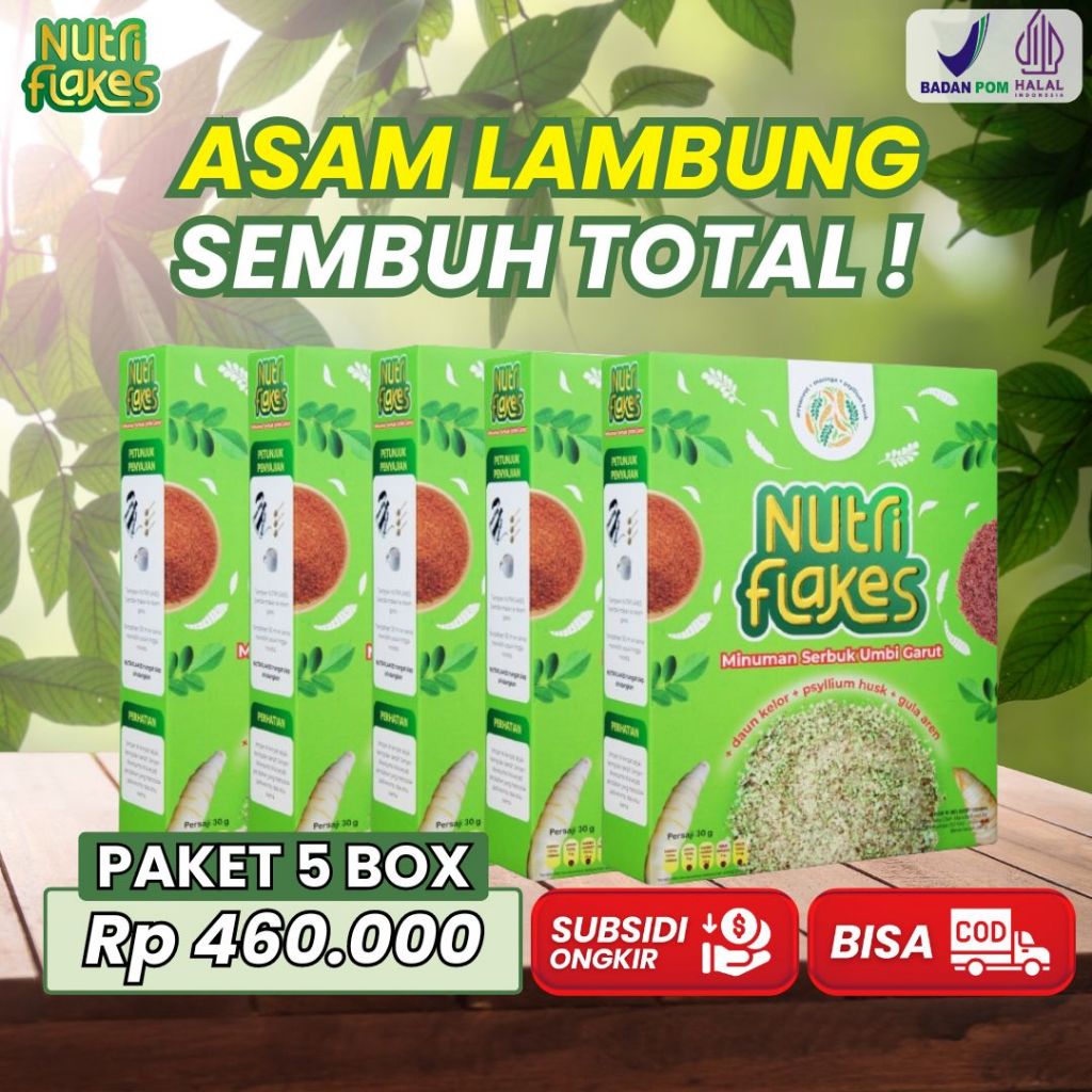 

Nutriflakes Original Umbi Garut Sembuh dari Asam Lambung, Mag, dan Gerd 5 Box