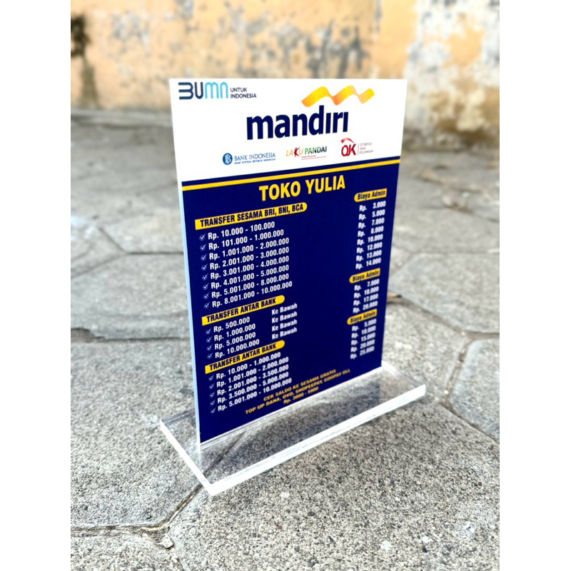 

BISA CUSTOM HARGA TARIF AGEN BANK MANDIRI PAPAN MEJA UKURAN 15x20