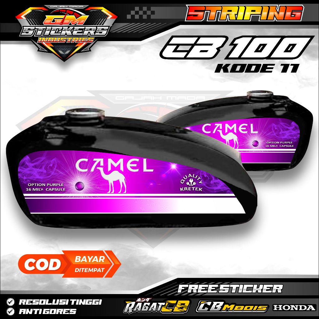 STRIPING VARIASI CB 100 MOTIF CAMEL UNGU K11