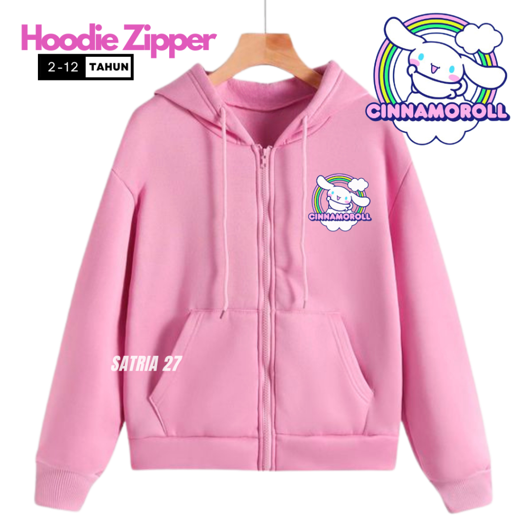 (TERLARIS) Hoodie Zipper Jacket Fleece Anak Sablon Kids 2 - 12 Tahun CINNAMOROLL