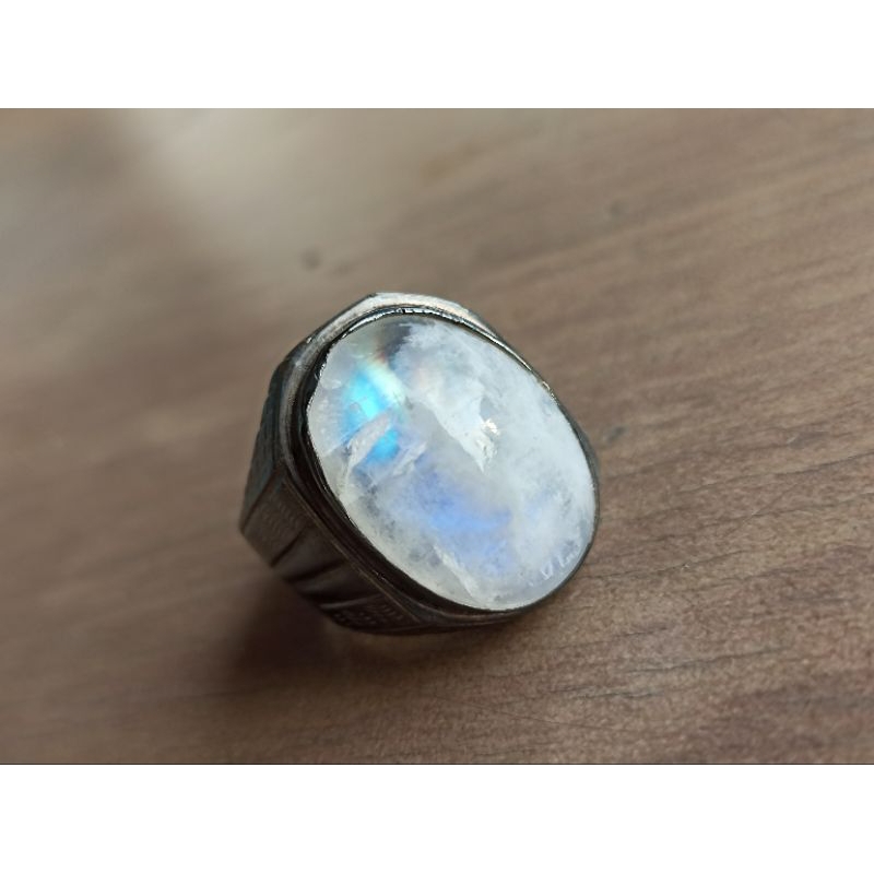 Cincin Pria Murah Biduri Bulan Akik Moonstone Alami Pelangi perak Ori