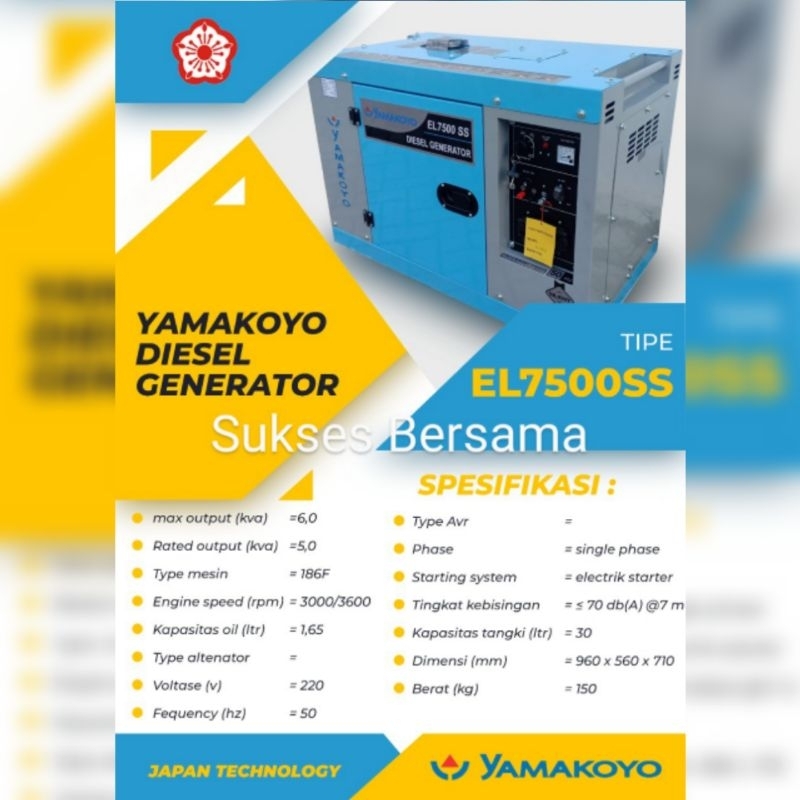 Generator / Genset Silent Yamakoyo EL7500SS (5000watt)
