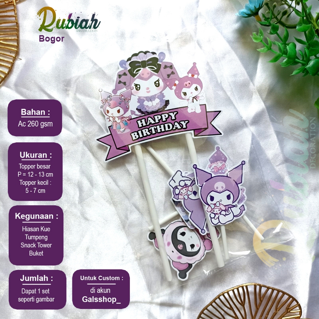 Topper cake Karakter Kuromi Ungu Hiasan Kue Ulang Tahun / Snack Tower / Tumpeng / Buket