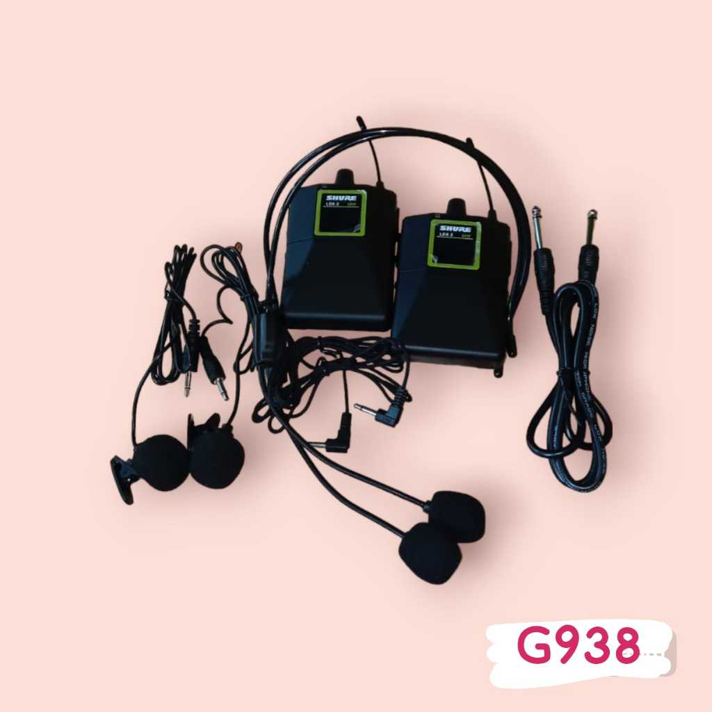 G938 MICROPHONE RECEIVER JEPIT DUAL MIC BANDO WIRELES MIK MIX PROPESIONAL UHF SYSTEM WIRELES CLIP ON