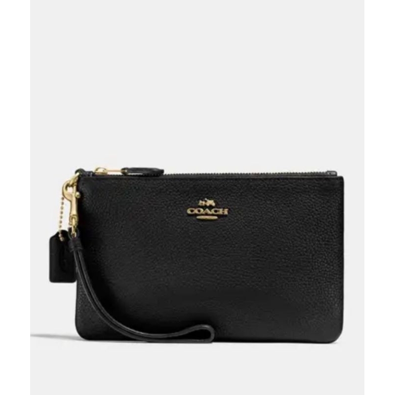 Clutch Wanita Original Authentic Coach Small Wristlet Black Leather s