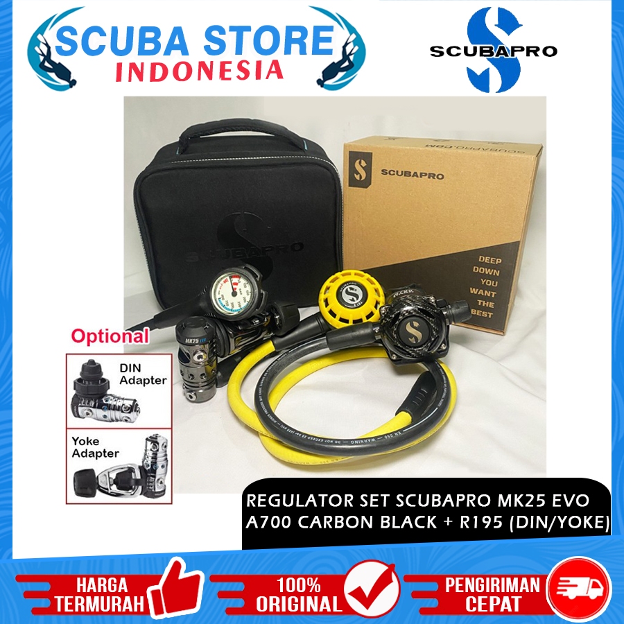 Paket Regulator Diving Set Selam Package Scubapro MK25 Evo A700 Carbon BT Black Tech Octopus R195 SP