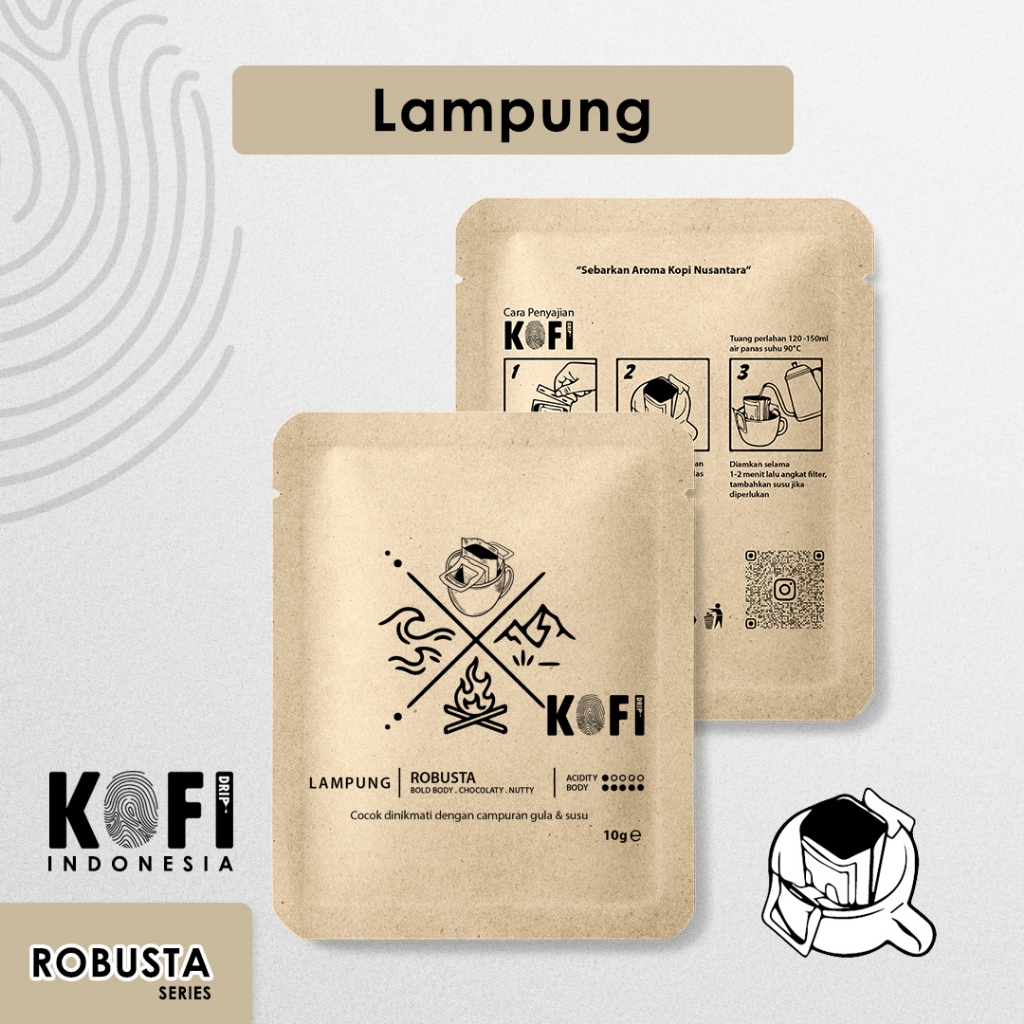 

Kopi Drip Bag, Kofi Robusta - Lampung 10gram, kopi instan tanpa ampas