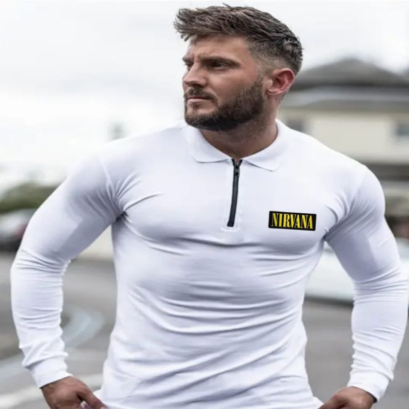 Kaos kerah zipper pria lengan panjang Kaos resleting pria Baju kaos pria lengan panjang Kaos model t