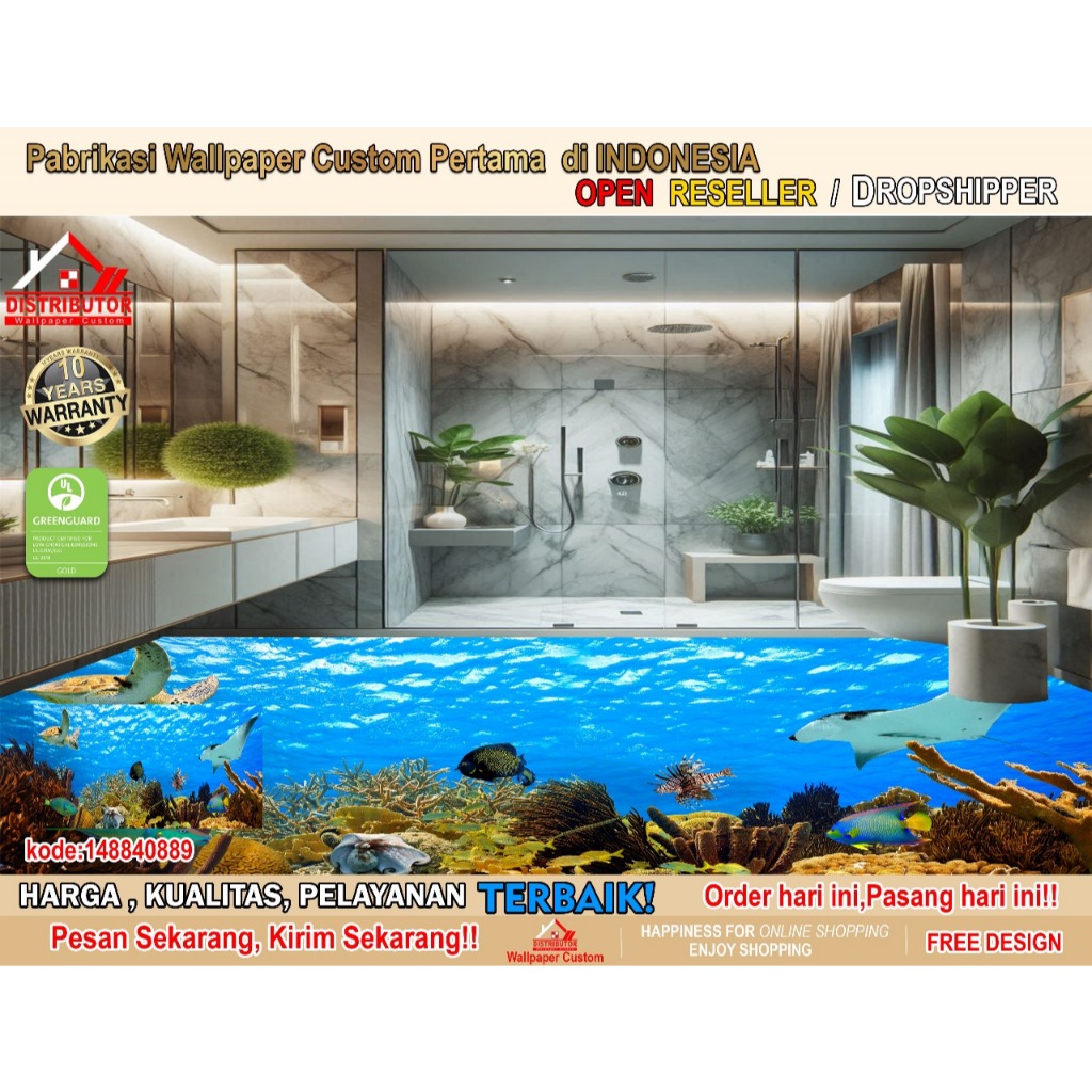 Sticker Custom 3D Floor | Sticker View Bawah Laut | Sticker Ikan | Sticker Terumbu Karang | Sticker 