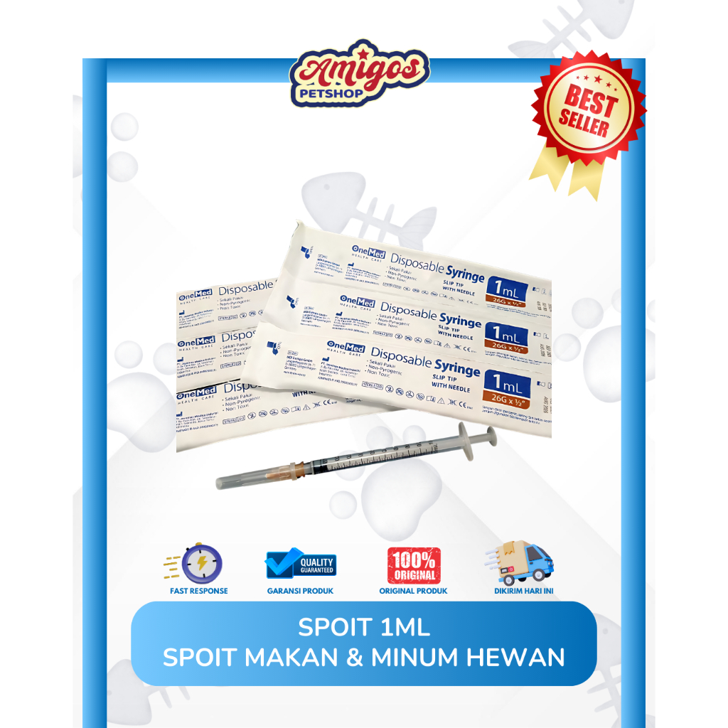 Spoit 1ml (Spoit Makan dan Minum Hewan) - Spoit nipple - Spoit dot - Amigos Petshop Makassar
